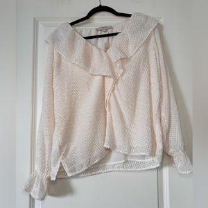 NWT Loft Women’s Cream Ruffle Peasant Pullover Top with Gold Accents
